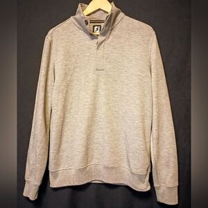 FootJoy FJ Golf Pullover Sweatshirt Heather Gray Medium Snap Mock Neck Cozy Warm